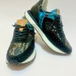 Crystal-Embellished Black Designer Sneakers