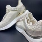 Crystal-Embellished White & Gold Sneakers