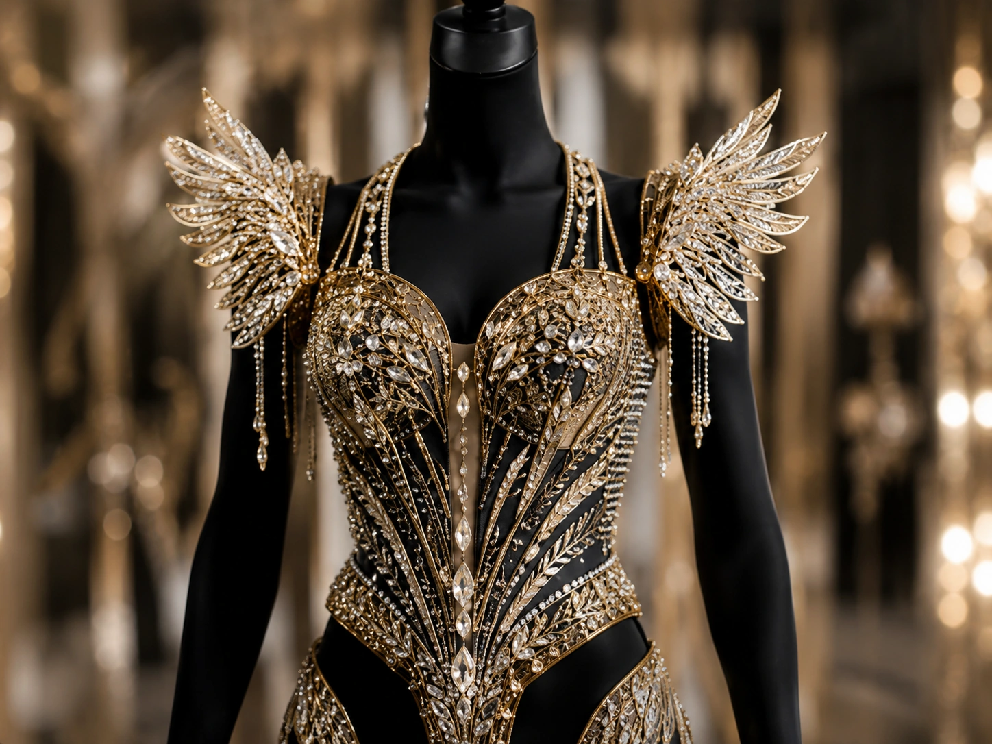 Golden costume on a black mannequin