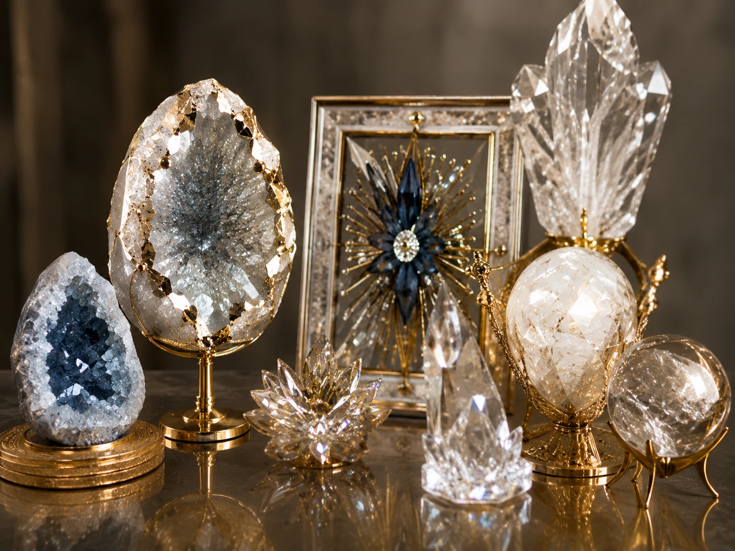 Luxurious crystal and gold display